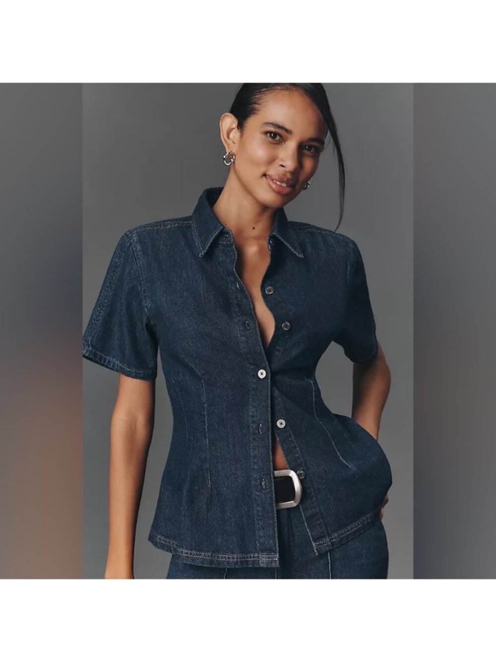 ANTHROPOLOGIE X DL1961 Joice Short-Sleeve Waisted Buttondown Shirt small
